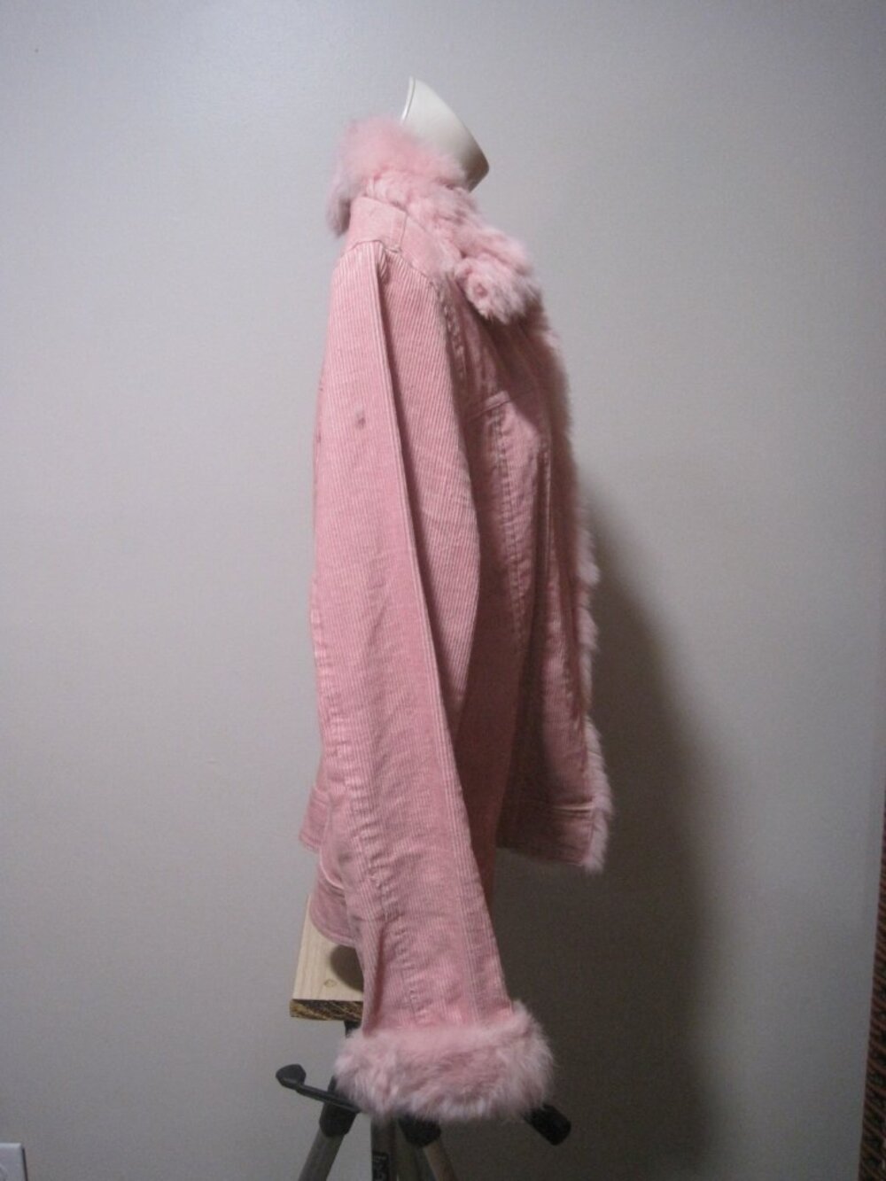 Vintage Rue 21 Pink Plush Fur Trimmed Cotton Corduroy Jacket Women's Size Large - Picture 4 of 6